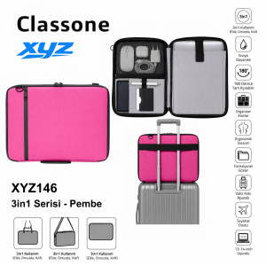 Classone XYZ 3-in-1 Serie XYZ146 13, 14 Zoll kompatible Tablet- und Laptoptasche mit Schultergurt – Rosa