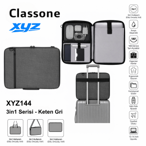 Classone XYZ 3-in-1 Serie XYZ144 – Kompatible Tasche für 13- und 14-Zoll-Tablets und Laptops – Leinengrau