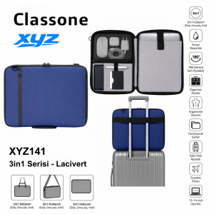 Classone XYZ 3-in-1 Serie XYZ141 13, 14 Zoll kompatible Tablet- und Laptoptasche mit Schultergurt – Marineblau