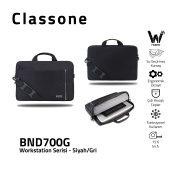 Classone BND700G WorkStation4 Serisi WTXpro Su Geçirmez Kumaş 15.6 inch Laptop, Notebook Çantası -Siyah/Gri