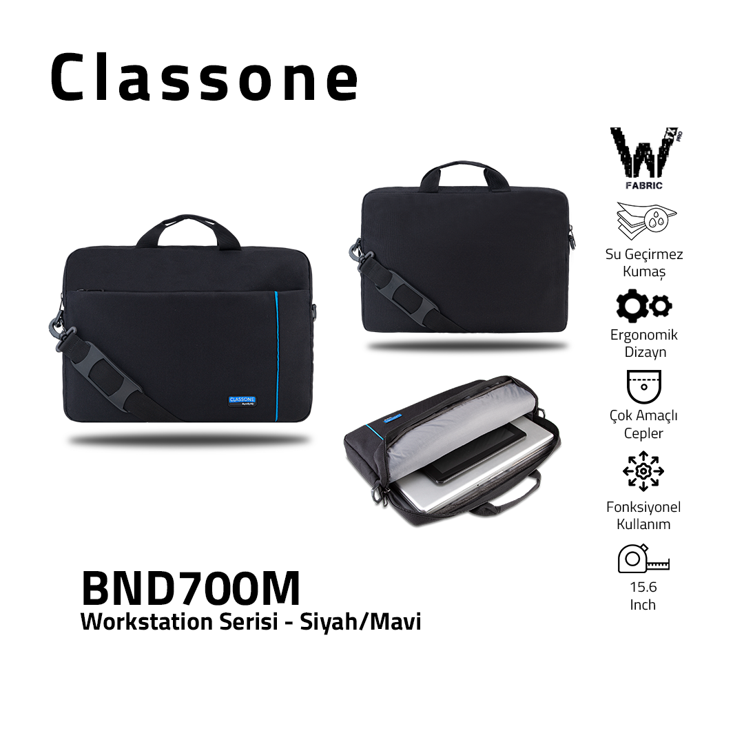 Classone BND700M WorkStation4 Serisi 15.6 inch Laptop, Notebook Çantası-Siyah/Mavi