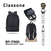 Classone BP-IT900 Benevento Serisi 15.6"WTXpro Su Geçirmez Kumaş, Su Geçirmez Fermuar  Notebook Sırt Çantası-Siyah