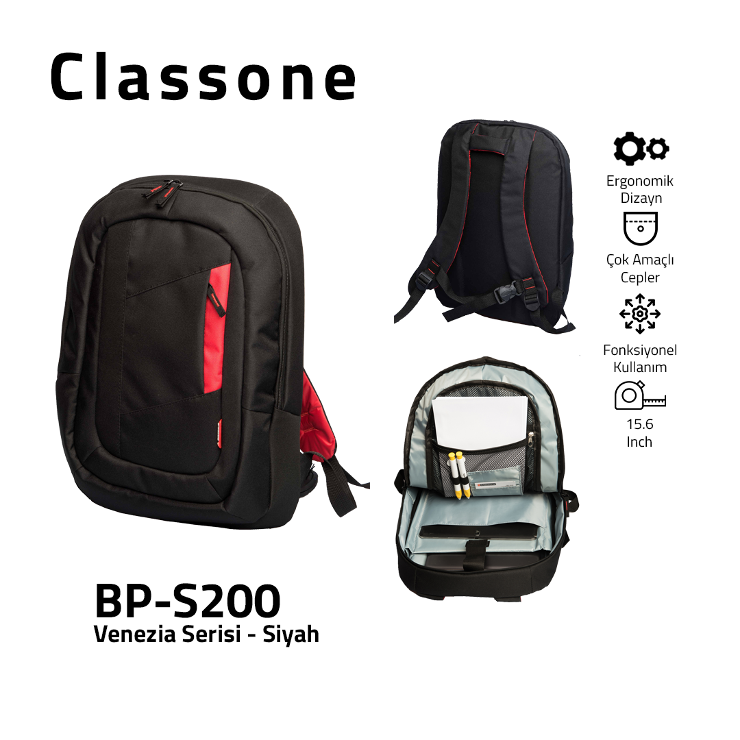 Classone BP-S200 Venezia Serisi 15,6 inch  Sırt Çantası - Siyah
