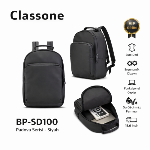 Classone VIP BP-SD100 Padova Serisi Suni Deri 15.6 inch Uyumlu MacBook, Laptop, Notebook Sırt Çantası Classone VIP BP-SD100 Padova Serisi Suni Deri 15.6 inch Uyumlu MacBook, Laptop, Notebook Sırt Çantası