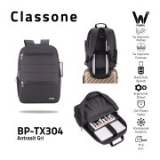 Classone  BP-TX304 Combo Serisi 15,6 inch , Su Geçirmez Kumaş ve Su Geçirmez fermuar Notebook, Laptop , Macbook  Sırt Çantası -Antrasit Gri