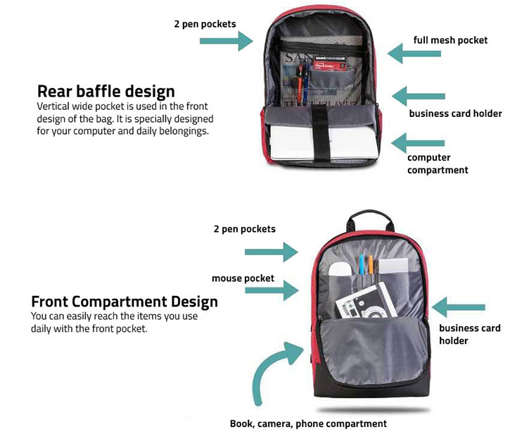 Classone TW1502 Twin Color 15.6 inch Laptop Bag - Red