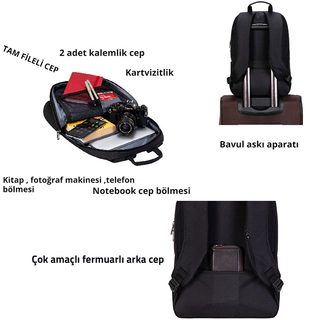 Classone BP-Z200 Zaino Serisi 15,6 inch Notebook Sırt Çantası / Siyah