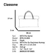 Classone BYN-EL000 WTXPro Su Geçirmez Kumaş 13-14 inch Bayan Laptop El Çantası- Tote Bag - Siyah