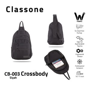 Classone Crossbody Serisi CB-003 WTXPro Su Geçirmez Kumaş Omuz Askılı Seyahat Çantası - Siyah