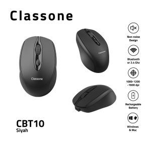 Classone CBT10 Bluetooth + 2,4 GHz wiederaufladbare kabellose Maus – Schwarz