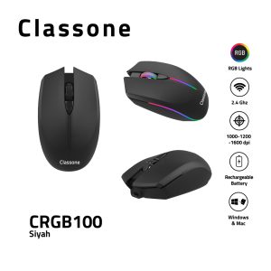 Classone CRGB100 2,4 GHz RGB-Licht, Effekt, leise, RF Wireless Maus – Schwarz