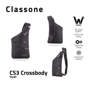 Classone Crossbody Serisi CS3 WTXPro Su Geçirmez Kumaş Omuz Askılı Seyahat Çantası - Siyah