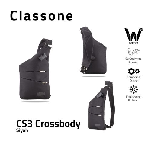 Classone Crossbody Serisi CS3 WTXPro Su Geçirmez Kumaş Omuz Askılı Seyahat Çantası - Siyah