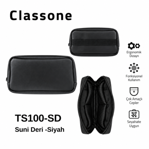 Classone TS100-SD Suni Deri, Organizer Seyahat, Günlük El Çantası - Siyah Classone TS100-SD Suni Deri, Organizer Seyahat, Günlük El Çantası - Siyah
