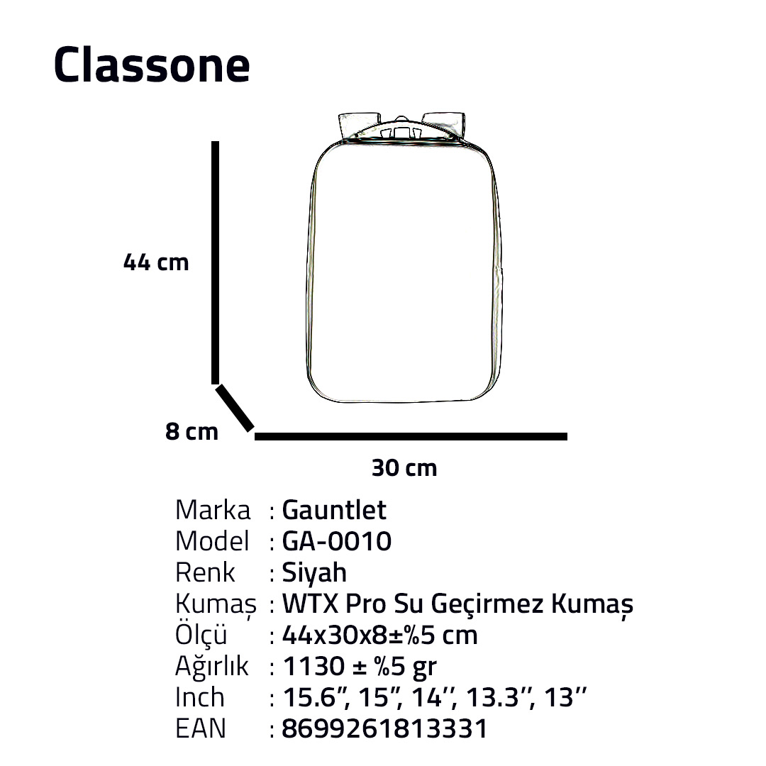 Classone GA-0010 Gauntlet V1 Hard Shell Series 15.6 inch WTX Pro Waterproof Fabric Laptop Bag - Black