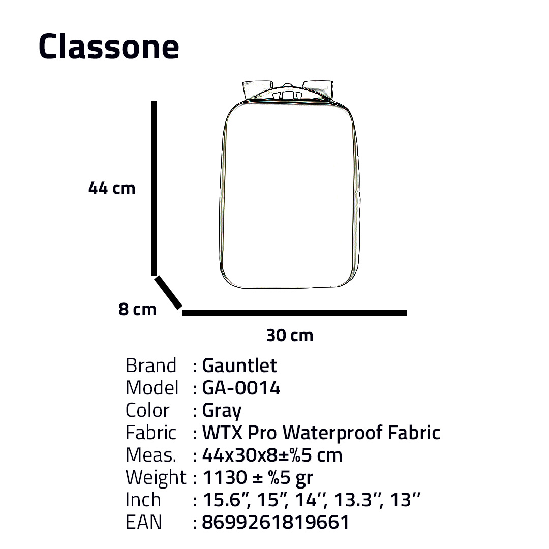 Classone GA-0014 Gauntlet V1 Hard Shell Series 15.6 inch Compatible WTX Pro Waterproof Fabric Laptop Bag - Gray