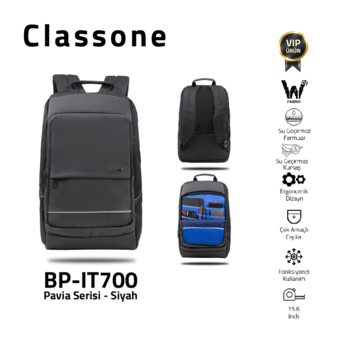 Classone BP-IT700 Pavia WTXpro Waterproof Fabric 15.6 ″ Laptop, Notebook Backpack-Black