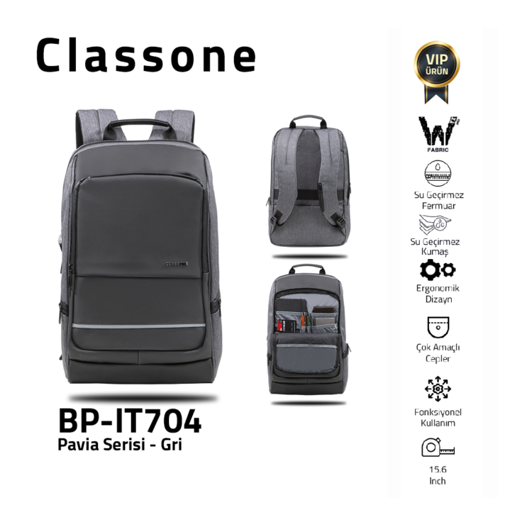 Classone BP-IT704 Pavia WTXpro Wasserdicht Stoff 15.6 ″ Laptop, Notebook Rucksack - Grau