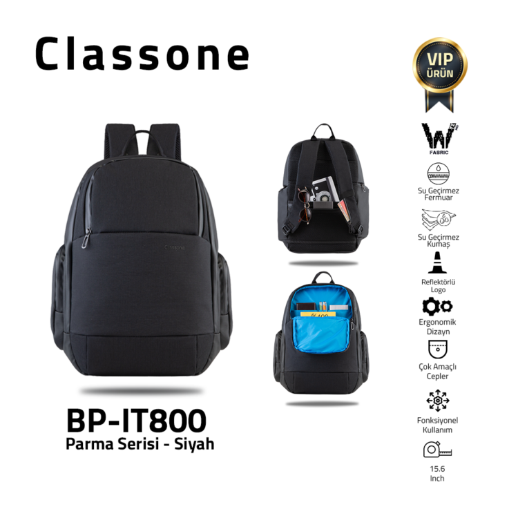 Classone BP-IT800 Parma Serisi 15.6'' Sırt Çantası-Siyah