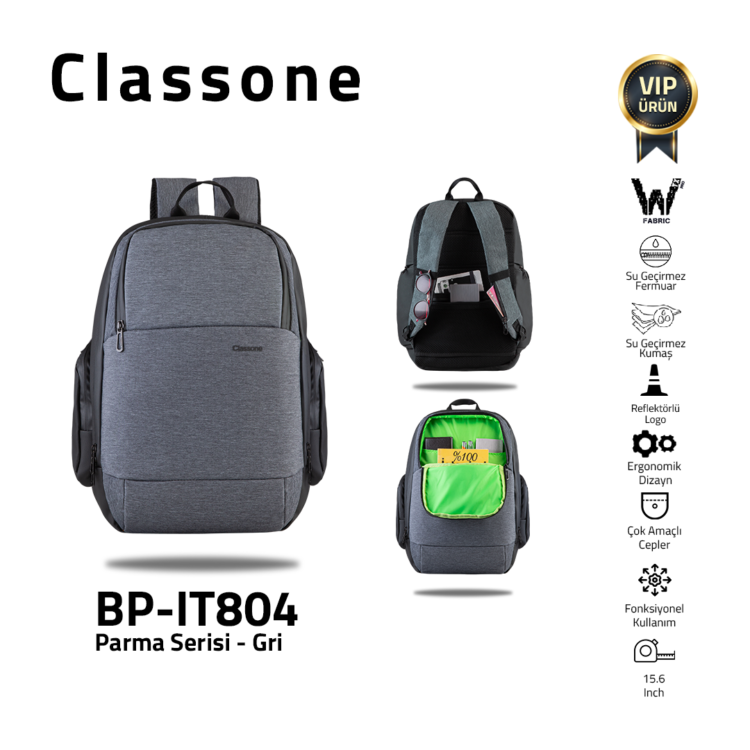 Classone BP-IT804 Parma Serisi 15.6'' Sırt Çantası-Gri