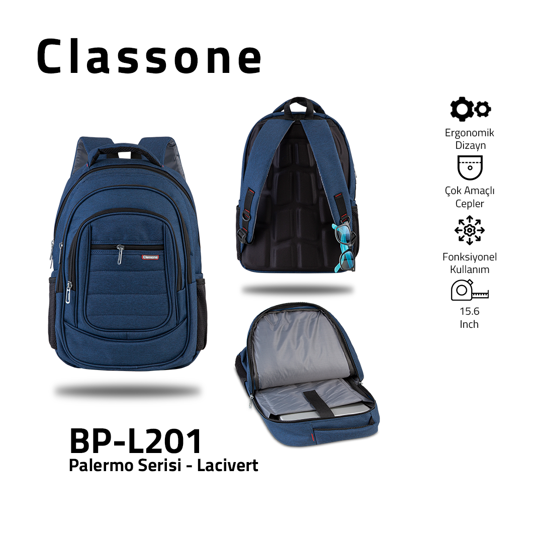Classone BP-L201 Palermo Serisi 15,6 inch Sırt Çantası - Lacivert