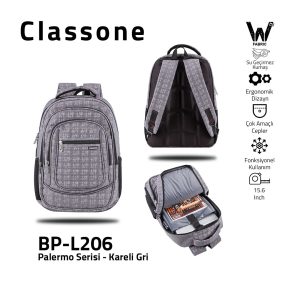 Classone BP-L206 Palermo Serie WTXpro wasserdichter Stoff 15,6 Zoll Rucksack – Kariert Grau