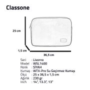 Classone Livorno Serisi WSL1400 13-14 inch uyumlu WTXpro Su Geçirmez Kumaş Macbook, Tablet Kılıfı -Siyah