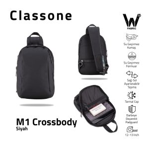 Classone M1 Crossbody Serisi WTXPro Su Geçirmez Kumaş ve Darbeye Karşı Dayanıklı Padguard Göğüs ve Seyahat Çantası - Siyah