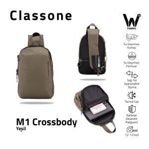 Classone M1 Crossbody Serisi WTXPro Su Geçirmez Kumaşlı ve Darbeye Dayanıklı Padguard Omuz Askılı Seyahat Çantası - M1 - Yeşil