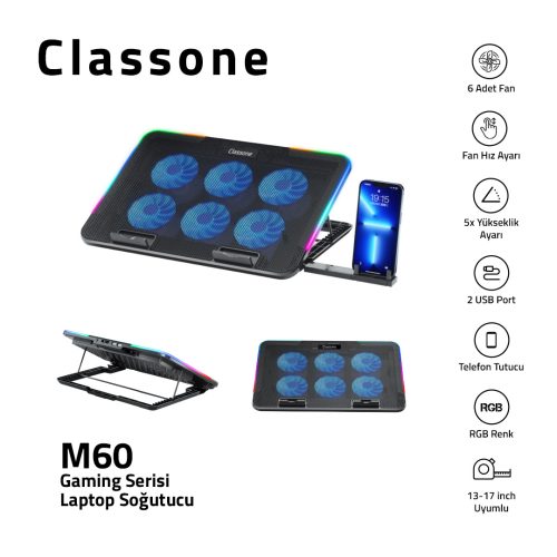 Classone Gaming M60 Laptop Soğutucu,Notebook Stand