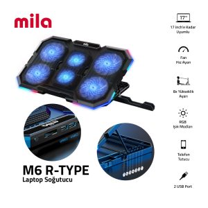 Classone Mila Series 13-17 Zoll Kompatibel M6 R-TYPE 2200 U/min, RGB-Licht, 6 Lüfter, Telefonständer, 2 USB-Notebook-Kühlständer
