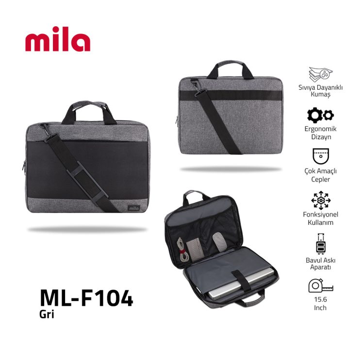 Classone ML-F104 13,14,15.6" Mila Laptop Çantası,Lenovo,Hp,Asus,Monster,Macbook,Mac Air Uyumlu  - Gri