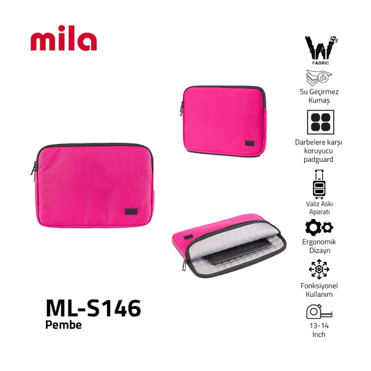 Classone ML-S146 13, 14 inch Mila Serisi , Macbook ,Mac Air, Laptop Kılıfı, WTXpro Su Geçirmez Kumaş-Pembe