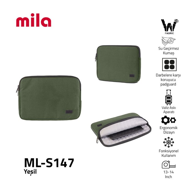 Classone ML-S147 13, 14 inch Mila Serisi , Macbook ,Mac Air, Laptop Kılıfı, WTXpro Su Geçirmez Kumaş-Yeşil