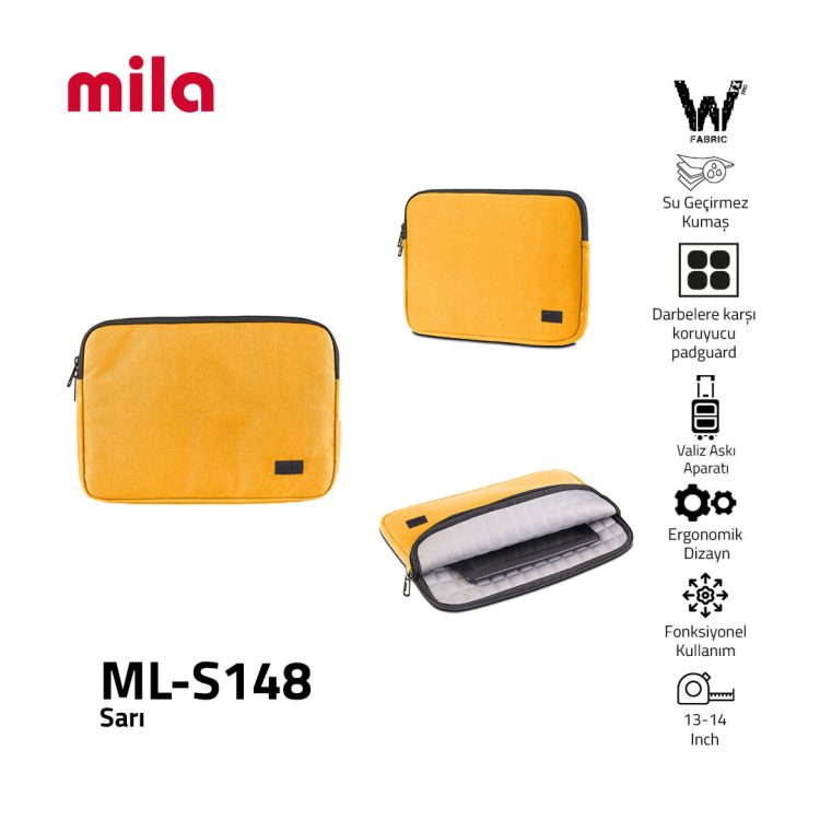 Classone ML-S148 13, 14 inch Mila Serisi  , Macbook ,Mac Air, Laptop Kılıfı, WTXpro Su Geçirmez Kumaş-Sarı