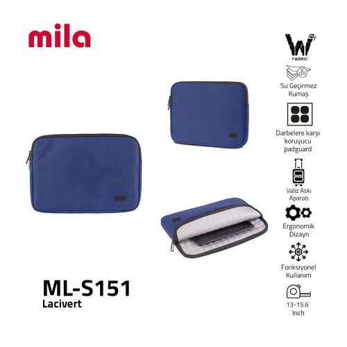 Classone ML-S151 15.6 ,16 inch Mila Serisi , Macbook ,Mac Air, Laptop Kılıfı, WTXpro Su Geçirmez Kumaş-Lacivert