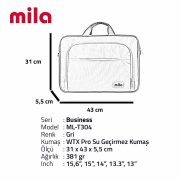 Mila ML-T304 Business serisi  15.6 inch uyumlu WTXpro Su Geçirmez Kumaş Macbook , Laptop , Notebook  Taşıma Çantası –Gri