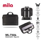 Mila ML-T504, Viena Serisi WTXpro Su Geçirmez Kumaş, Su Geçirmez Fermuar 15.6 inch uyumlu Macbook, Macbook air,Laptop, Notebook   Taşıma Çantası – Koyu Gri