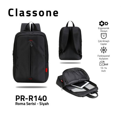 Classone PR-R140 Roma Medium Serisi Notebook 14 inch Sırt Çantası / Siyah