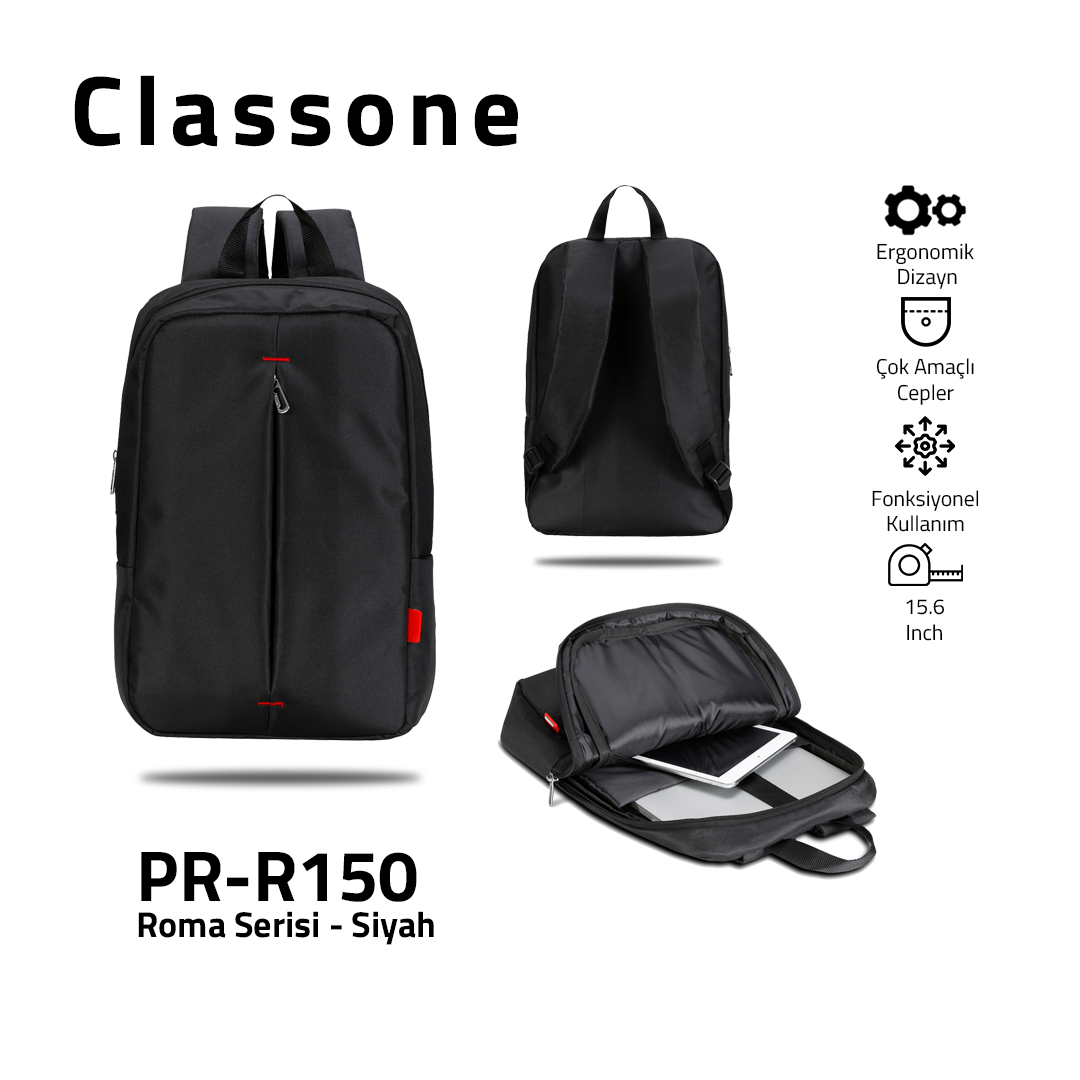 Classone PR-R150 Roma Serisi 15,6 inch Notebook Sırt Çantası - Siyah