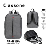 Classone BP-R154 Roma Serisi 15,6 inch Notebook Sırt Çantası - Gri