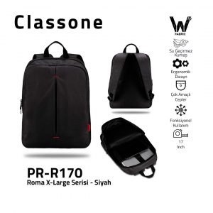 Classone PR-R170 Roma XL Serisi WTXpro Su Geçirmez Kumaş Notebook 17 inch Sırt Çantası / Siyah