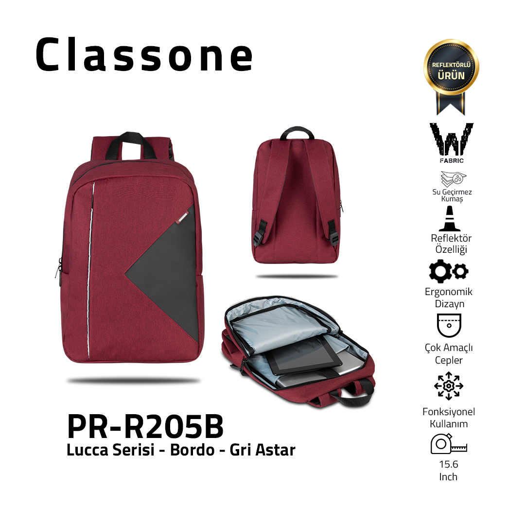 Classone Lucca Serie PR-R205 WTXpro Wasserdicht Stoff 15.6 Laptop-Rucksack / Kastanienbraun - Grau Liner