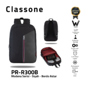 Classone Modena Serie PR-R300B 15.6 Laptop-Rucksack - Schwarz/ Kastanienbraun