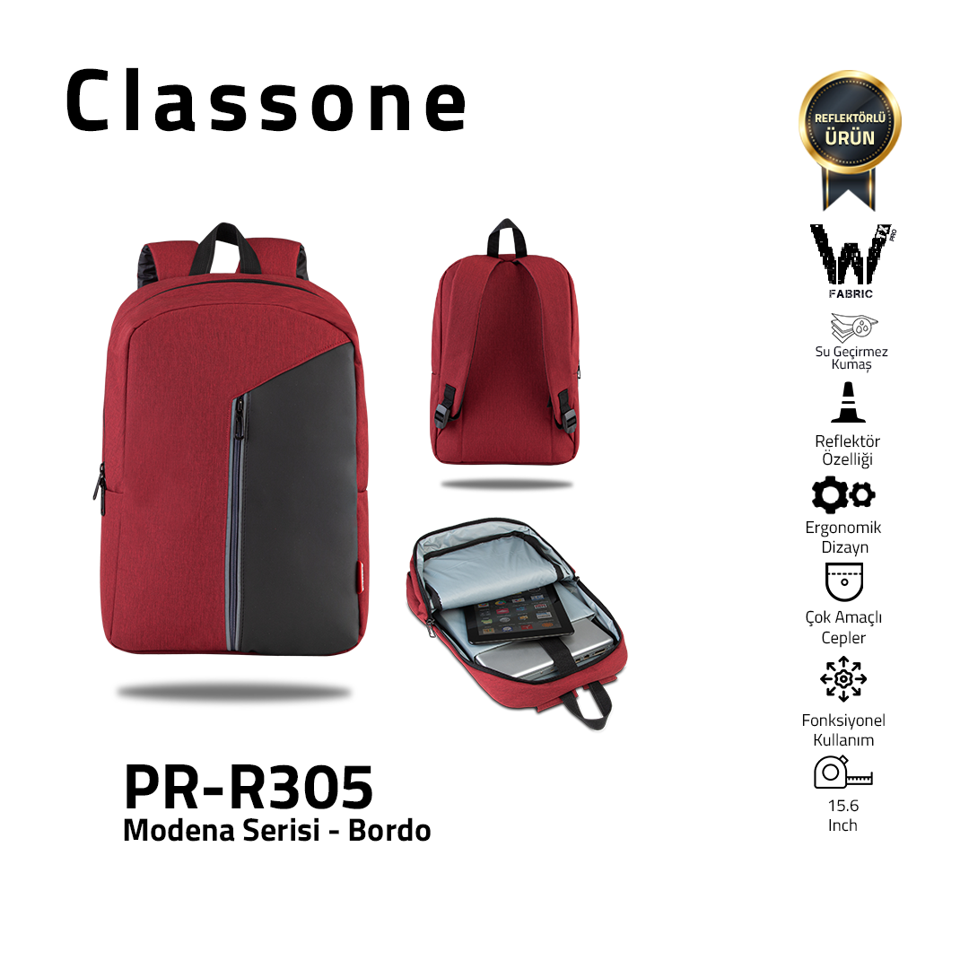 Classone Modena Serie PR-R305 WTXpro Wasserdicht Stoff 15.6 Laptop-Rucksack -  Kastanienbraun