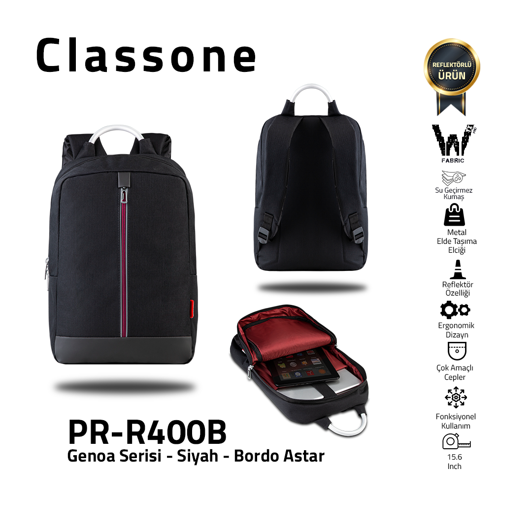 Classone Genoa Serie PR-R400B 15.6 Notebook Rucksack-Schwarz-Kastanienbraun Futter