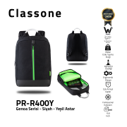 Classone Genoa Serisi PR-R400Y 15.6 Notebook Sırt Çantası-Siyah-Yeşil Astar