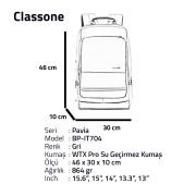 Classone BP-IT704 Pavia WTXpro Su Geçirmez Kumaş 15.6"  Laptop , Notebook Sırt Çantası - Gri