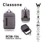 Classone Triesta Serisi, RC58-154 Geri Dönüştürülmüş kumaş,15.6 inch Uyumlu Macbook, Laptop, Notebook Sırt Çantası- Keten Gri