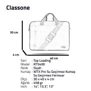 Classone RT5400 Ultracase WTXpro Su Geçirmez Kumaş, Su Geçirmez Fermuar, 13-14 inch Notebook Çantası-Siyah